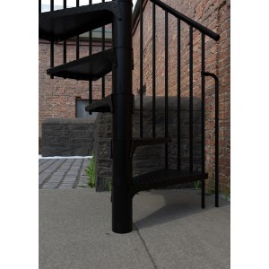 Schwarze Minka Außentreppe Rondo Zink Ø 180 cm, Spindeltreppe aus pulverbeschichtetem Stahl.