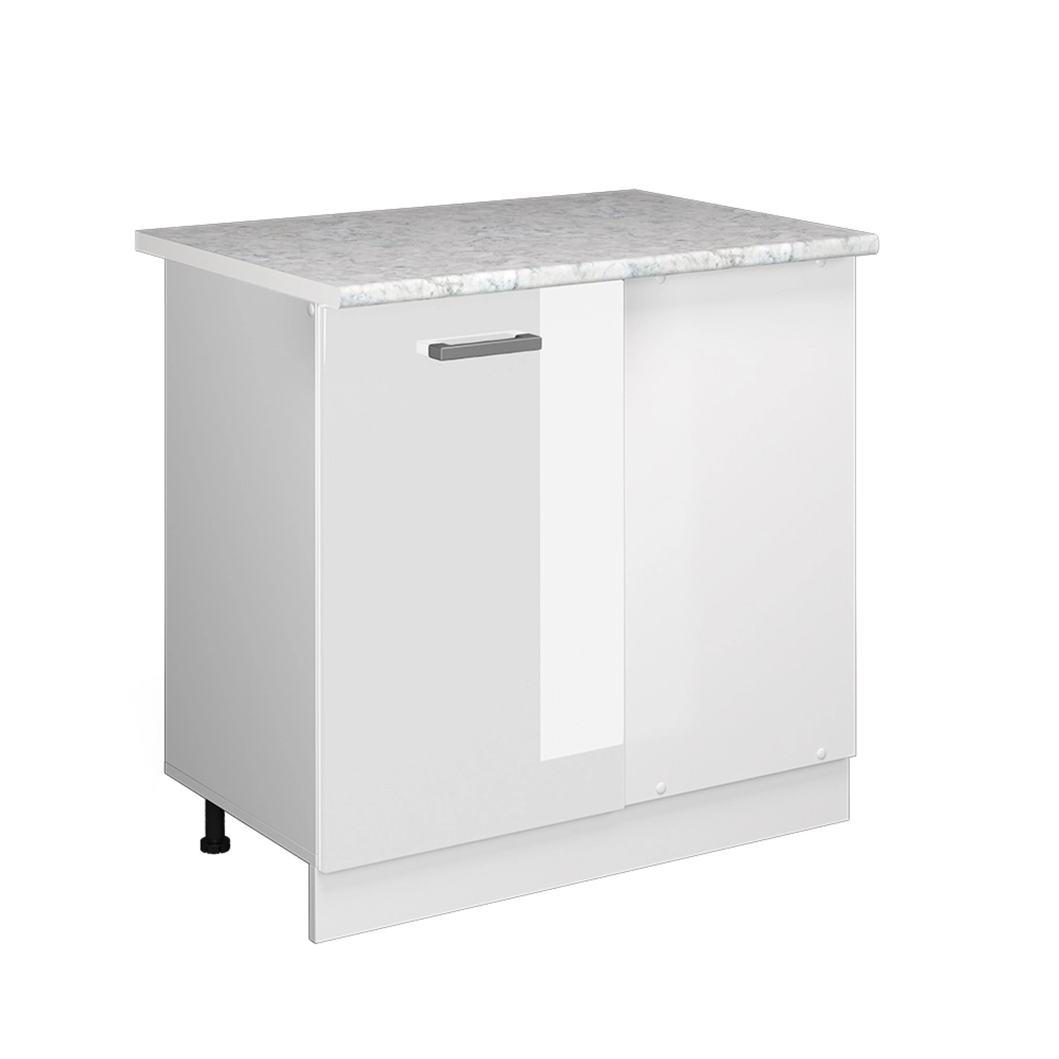 Vicco Eckunterschrank R-Line Küchen Eckschrank Weiß Hochglanz/Weiß 86 cm AP Marmor