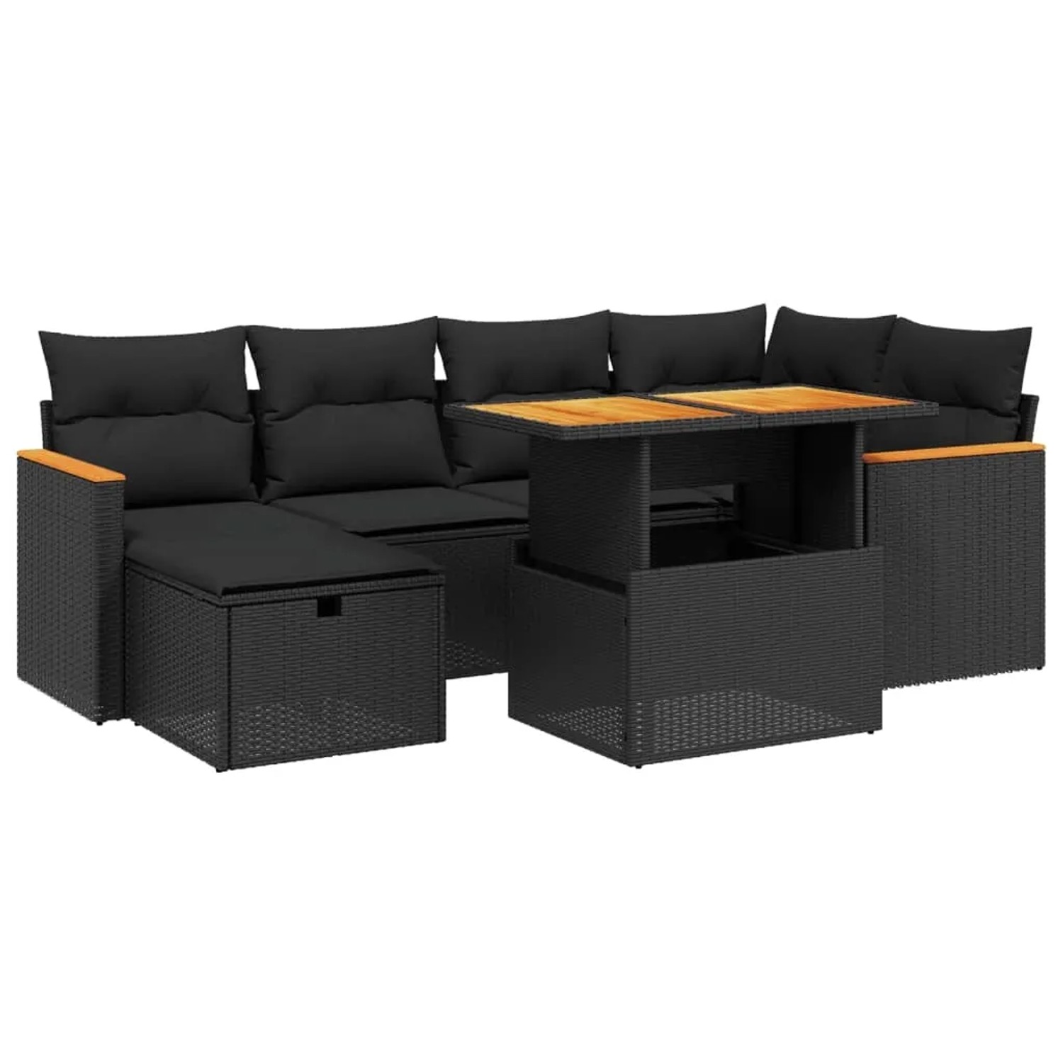 vidaXL 7-Tlg Garten-Sofagarnitur mit Kissen Schwarz Poly Rattan 3276037 günstig online kaufen