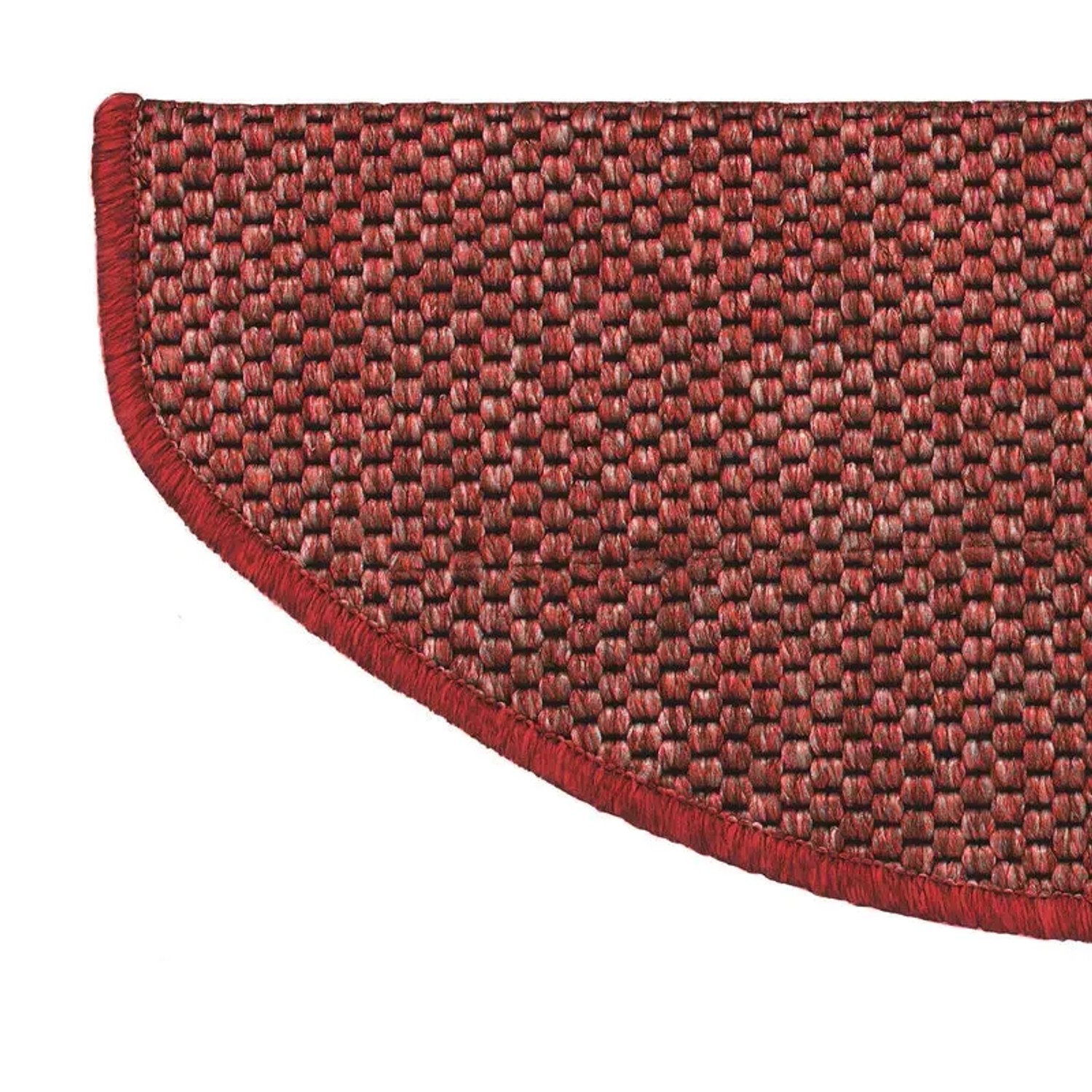 Halbrunde, rote KARAT Stufenmatte Kalkutta in Sisaloptik, Detailansicht.