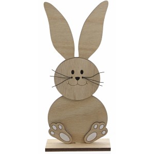 Sitzender Holz-Hase (braun, 22,5 cm) als Osterdeko für eine freundliche Atmosphäre.