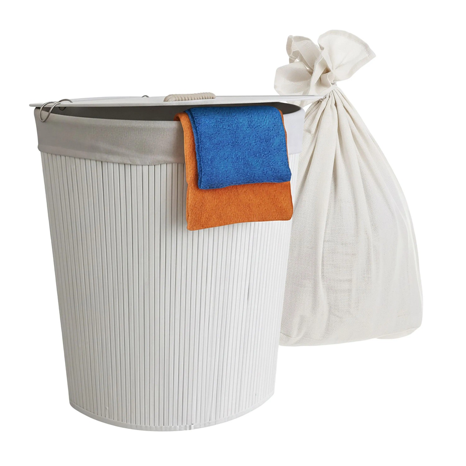 Relaxdays Eckwäschekorb Bambus Weiß Faltbar mit Deckel 60 cm x 36 cm x 36 cm 1,8 kg