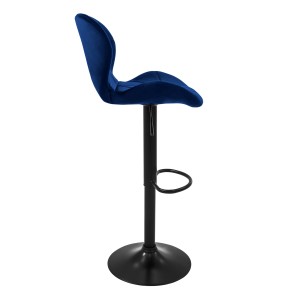 Blauer ML-Design Barhocker im 2er Set mit Samtbezug, Rückenlehne und Fußstütze.