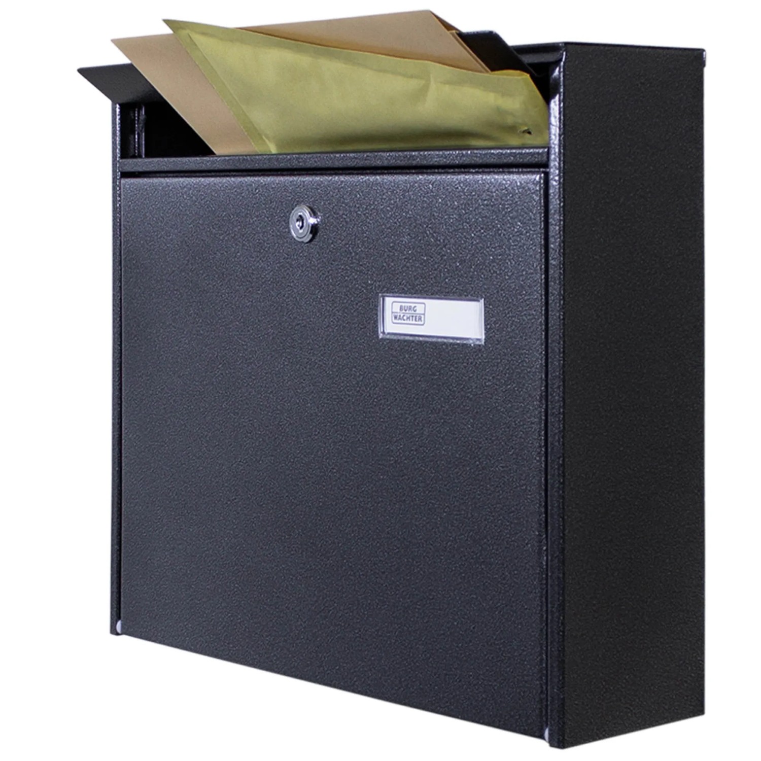 Burg-Wächter Doppelbriefkasten, schwarz, mit Post. Ideal für zwei Parteien, inklusive Montagematerial.