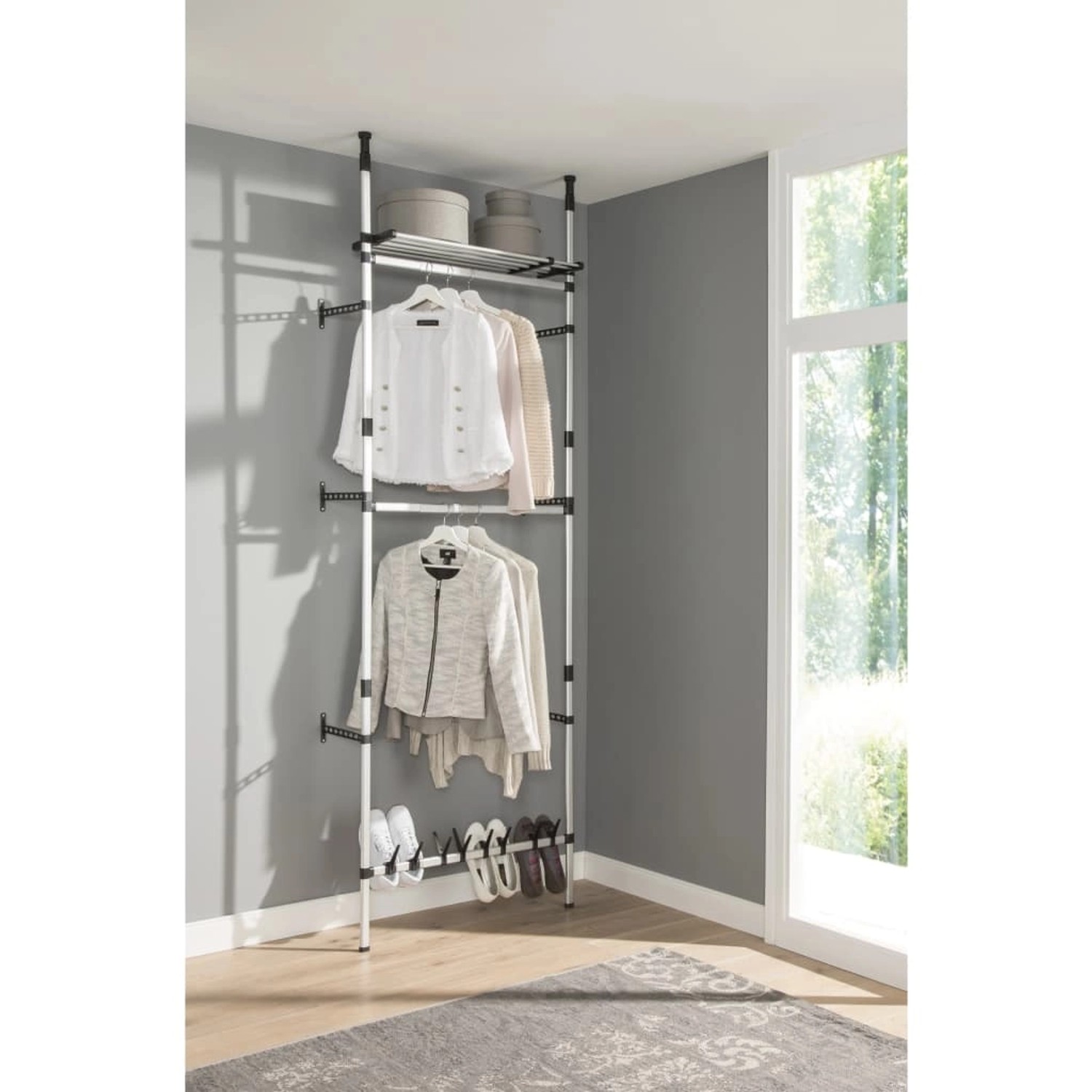 vidaXL Teleskop-Garderobe mit Stangen und Regal Aluminium 321114_5