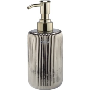 baliv Seifenspender aus Keramik mit Chrom-Pumpe und geriffelter Oberfläche.