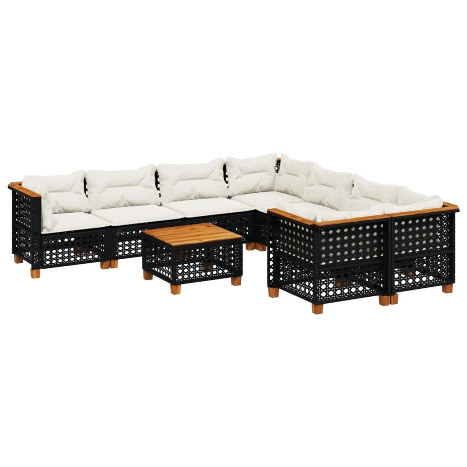 vidaXL 9-Tlg Garten-Sofagarnitur mit Kissen Schwarz Poly Rattan 3261776