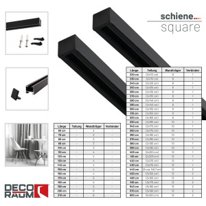Deco-Raum Gardinenschiene nach Maß 1-Lauf Square Schwarz 160cm