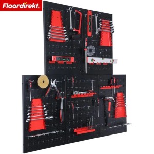 Floordirekt Werkzeugwand Parker Set mit 5 Lochplatten, Werkzeughalter, schwarz/rot. Ordnung für Werkstatt & Garage.