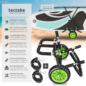 Tectake Surfboard Transportwagen Wavewheel Klappbar  Für Bis Zu 2 Boards Rostfreies Aluminium 2 53 x 62 x 49 cm Schwarz Grün