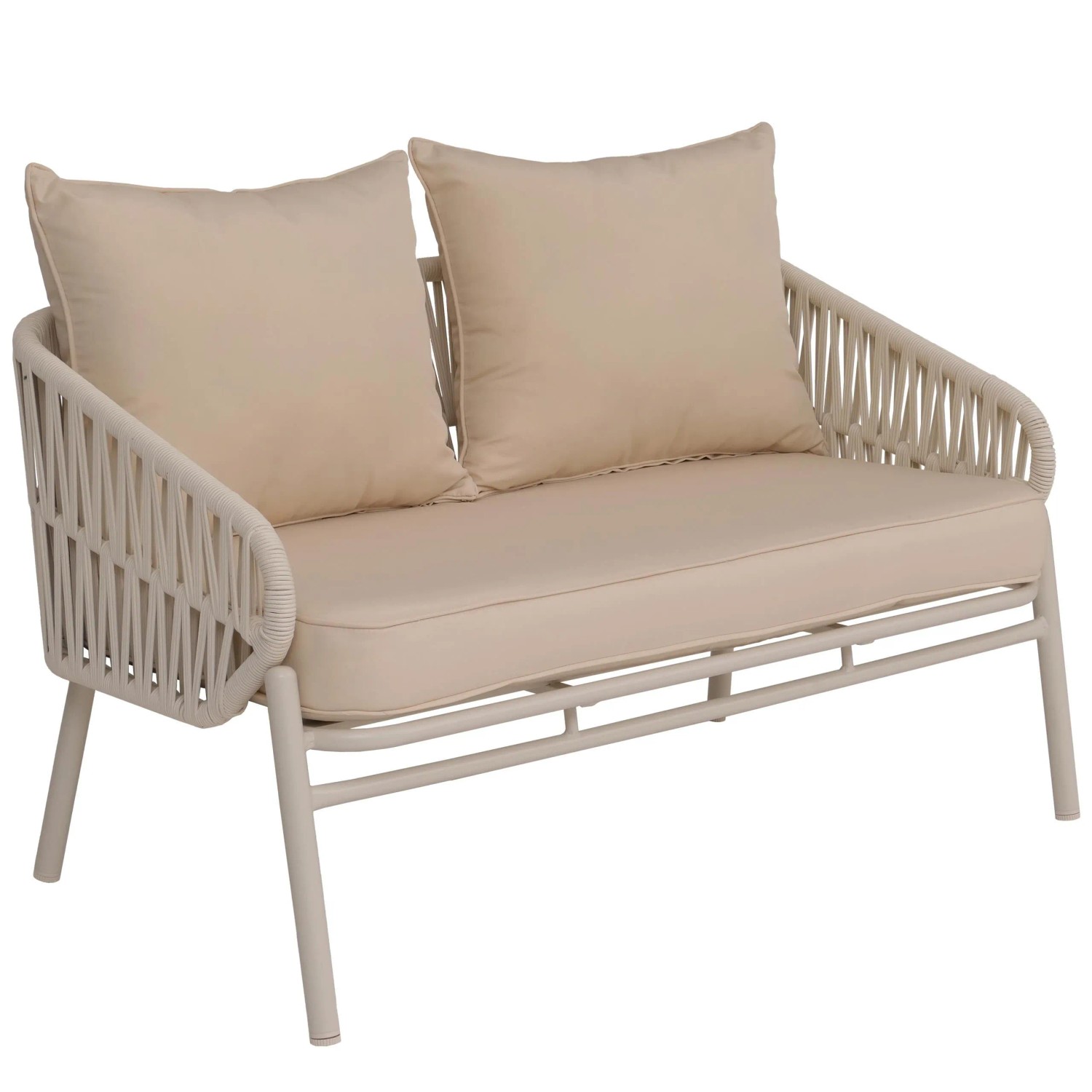 MCW Aluminium-Gartenbank P90 Seilgeflecht Rope Stoff/Textil Creme