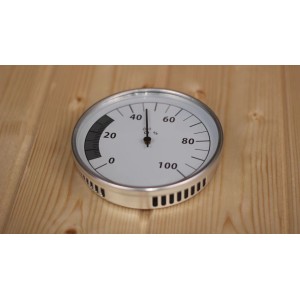 Karibu Hygrometer Classic zur Luftfeuchtigkeitsmessung in der Sauna, verchromter Rahmen.