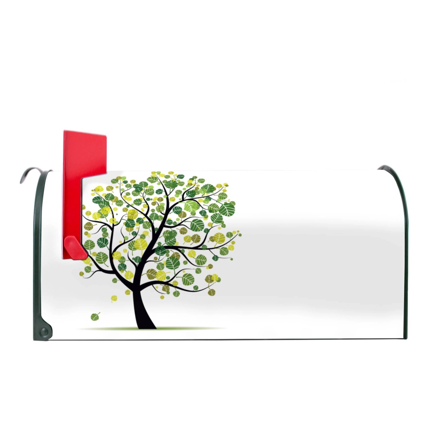Grüner Banjado US Briefkasten mit Laubzauberbaum Motiv, Stahl pulverbeschichtet.