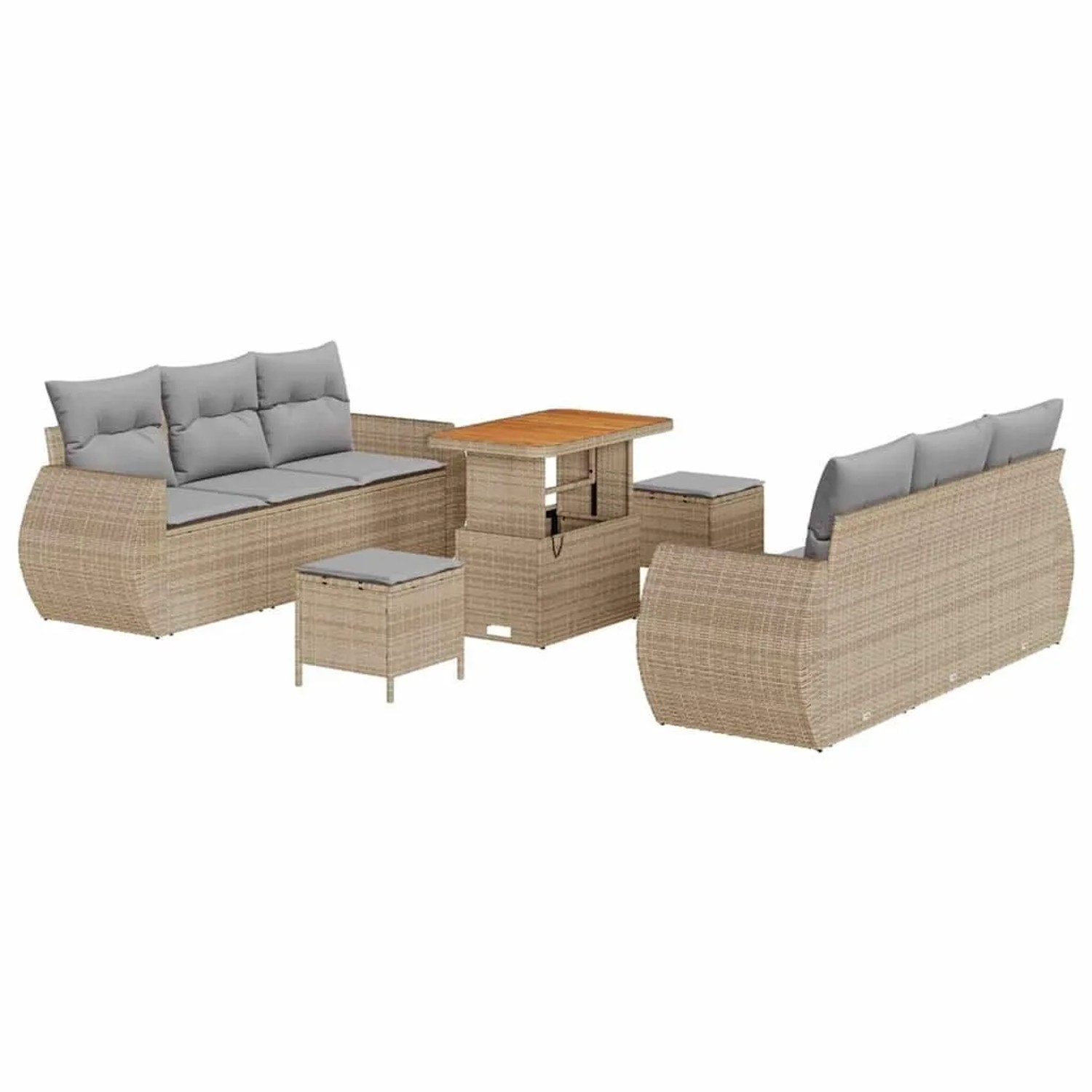 vidaXL Gartensofa-set mit Kissen 9-Tlg Beige und Hellgrau Poly-Rattan 33637 günstig online kaufen