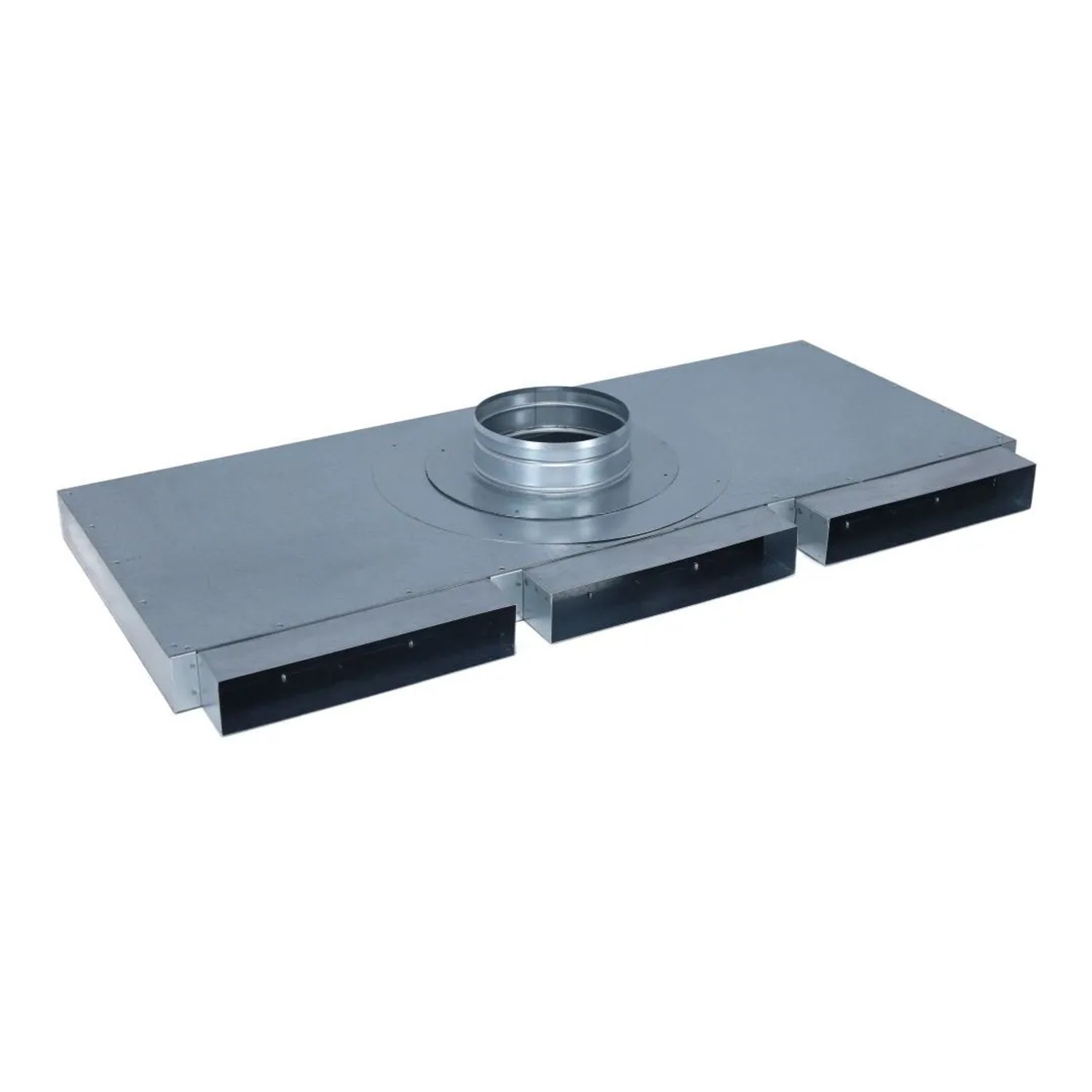 Subtiel Flachkanal Verteiler 250 x 50 mm Drei Eingänge Ein Ausgang Ø 150 mm