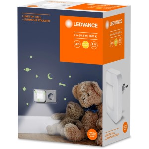 Ledvance LED-Nachtlicht Lunetta Hall WT Stickers, Nachtlicht mit warmweißem Licht und Tag-/Nacht-Sensor.
