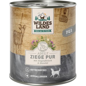 Wildes Land Hunde-Nassfutter Ziege Pur mit Distelöl, getreidefrei und hypoallergen.
