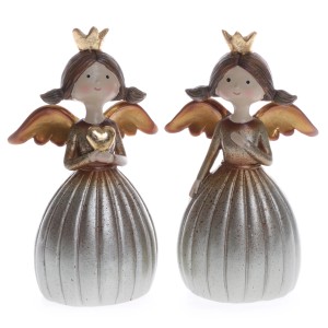Weihnachtsdeko: Engel Figuren mit Krone, 15cm hoch, braun-gold sortiert. Festliche Dekoration für Weihnachten.