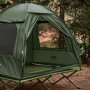 Grünes 3in1 Campingzelt SoBuy für 2 Personen mit Feldbett und Moskitonetz.