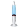 Silberne LED-Lavatischleuchte mit blauem Flüssigkeitszylinder und rotem Wachs. Dekorative Tischlampe mit Schalter.