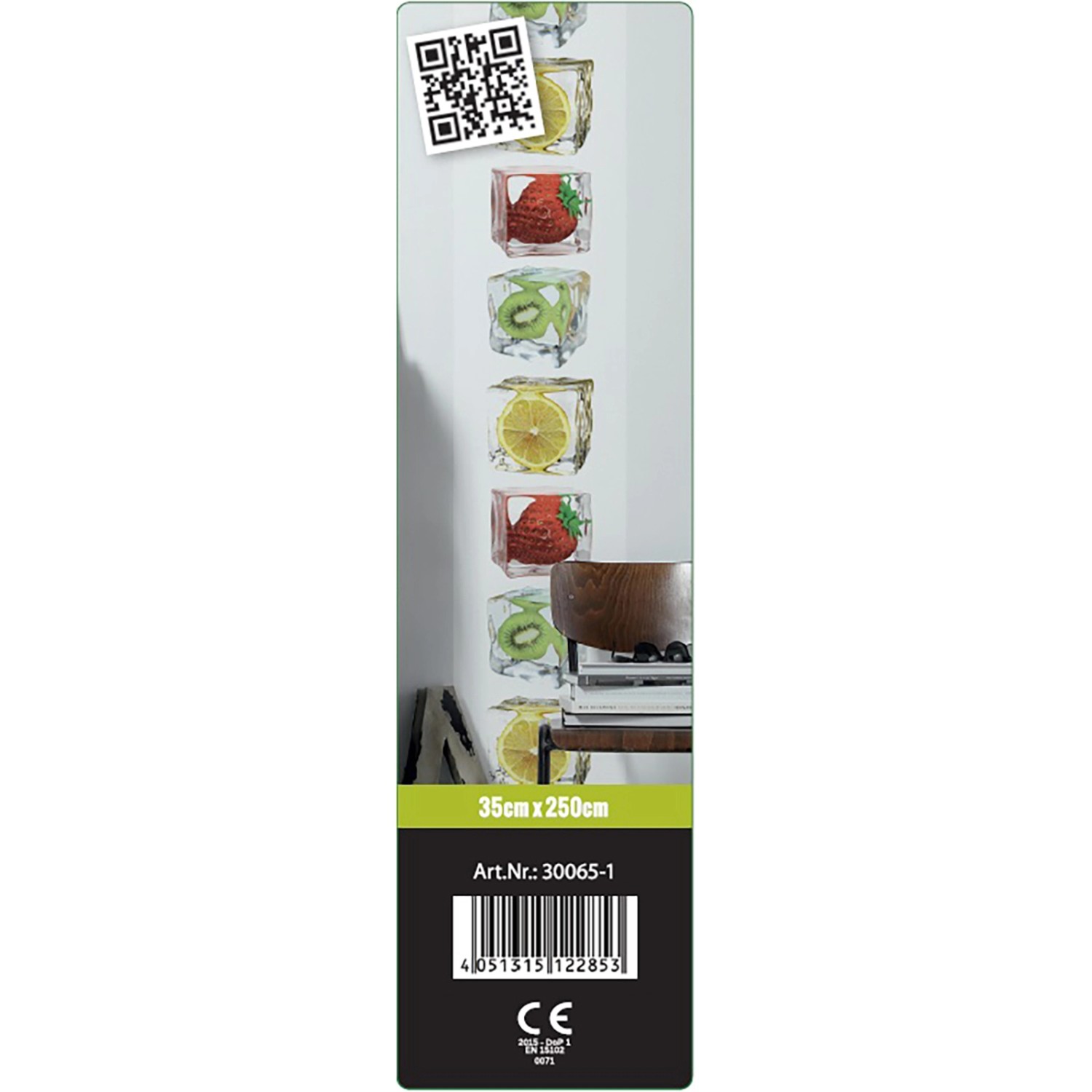 Bricoflor Küchentapete mit Eiswürfeln und Früchten, selbstklebend, rot/gelb.