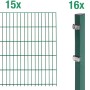 Metallzaun-Set, Doppelstabmatte grün, verzinkt, 15 Matten, 16 Pfosten, 1 Schlüssel, 1,2m hoch.