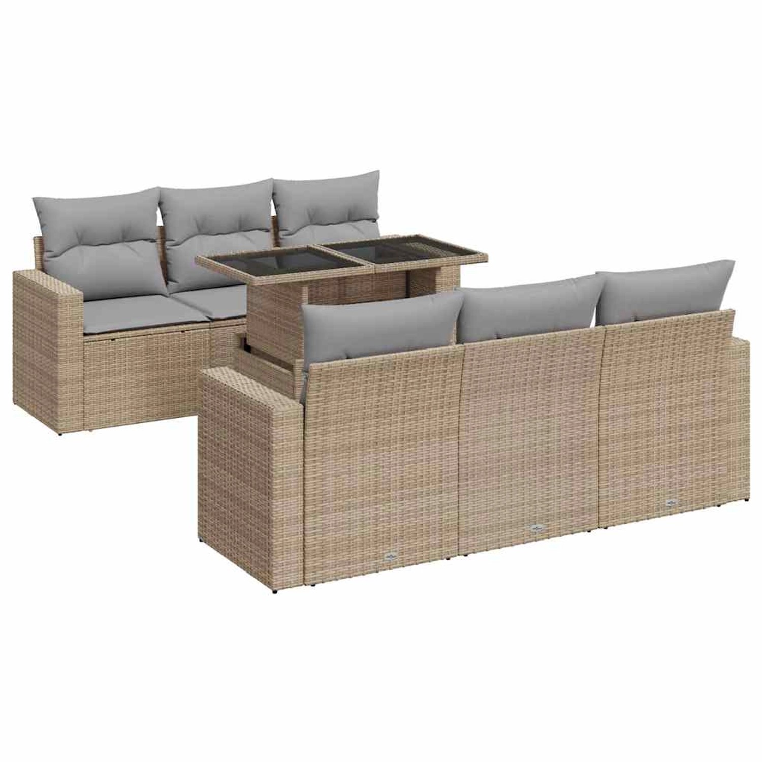 vidaXL 7-Tlg Garten-Sofagarnitur mit Kissen Beige Poly Rattan 3326260 günstig online kaufen