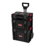 Qbrick System Werkstatt-Set: Trolley, Werkzeugbox und Koffer in Schwarz, ideal für Werkzeugaufbewahrung.