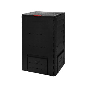 Remaplan Thermoquick Komposter in Schwarz mit Holzoptik, 400 l Fassungsvermögen.