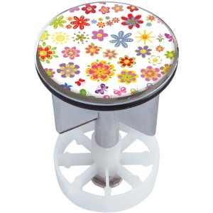 Waschbeckenstöpsel mit Sommerblüten Design, 38mm Durchmesser.