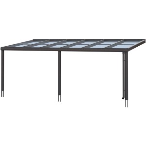 Skan Holz Terrassenüberdachung Monza, 648x357 cm, Aluminium Anthrazit mit Glasdach.