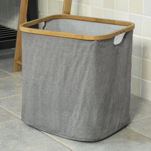 SoBuy Handtuchhalter mit Wäschebeutel aus Bambus, grau.