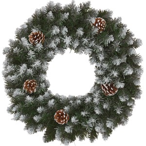 Kunsttannen-Kranz, Ø 45 cm, mit Deko: Tannenzapfen und Kunstschnee. Adventskranz für die Weihnachtszeit.