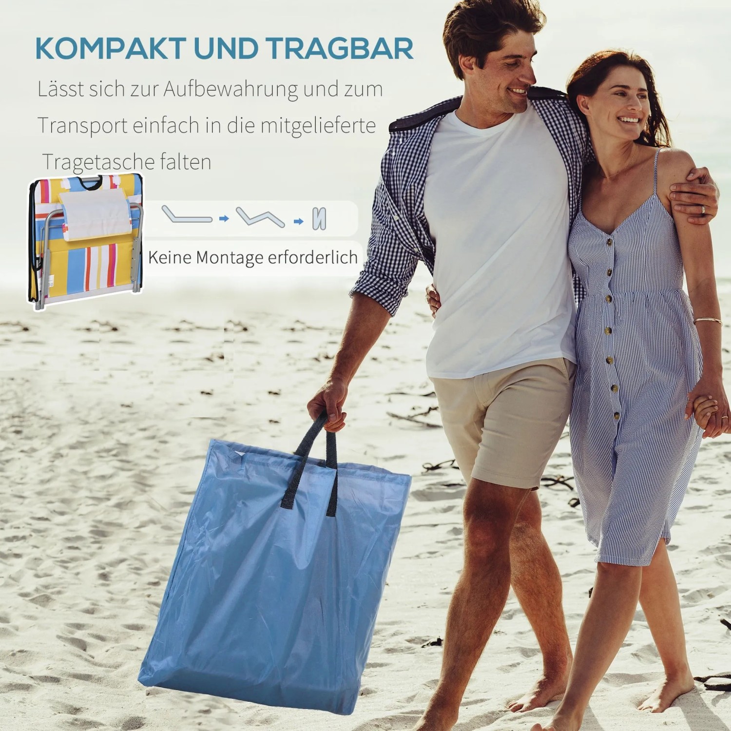 Outsunny Strandliege Stahl Oxfordstoff Mehrfarbig 124L x 53B x 35-45H cm_5