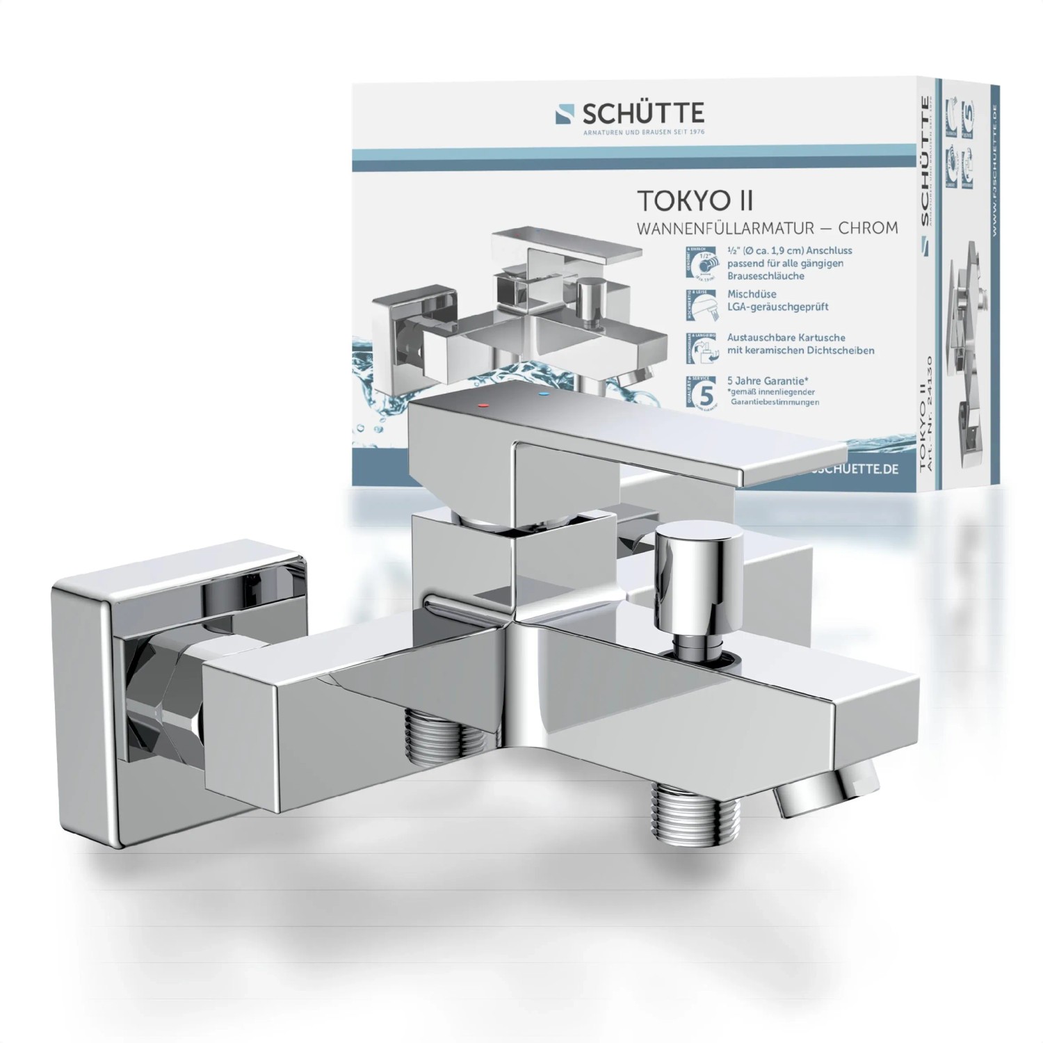 Schütte Wannenfüllarmatur Tokyo II Chrom, Aufputz-Armatur für die Badewanne.