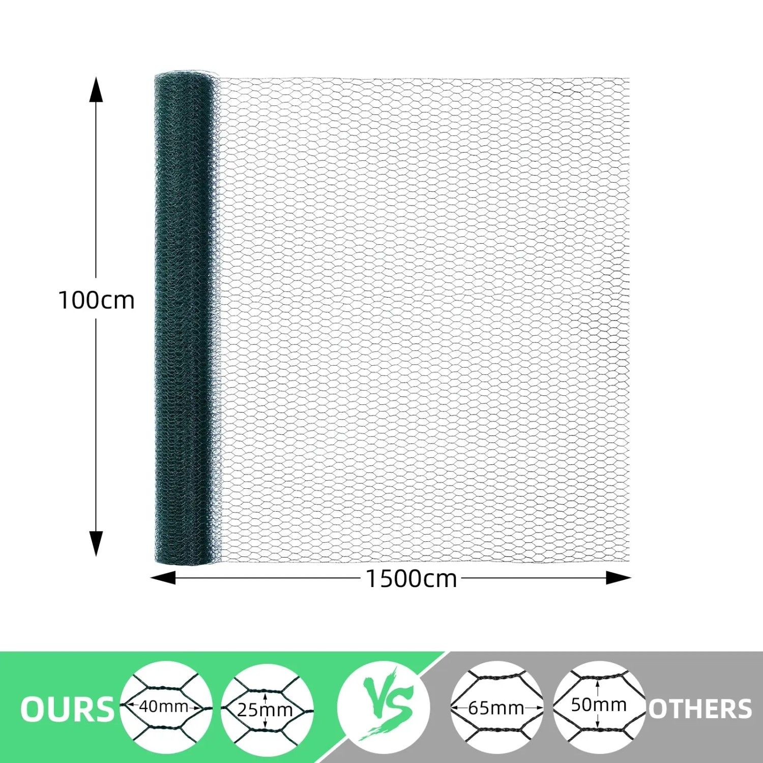 Grüner CCLIFE Hühnerzaun, 100cm hoch, 15m lang, 45mm Maschen, PVC-beschichtet für Geflügelzucht.