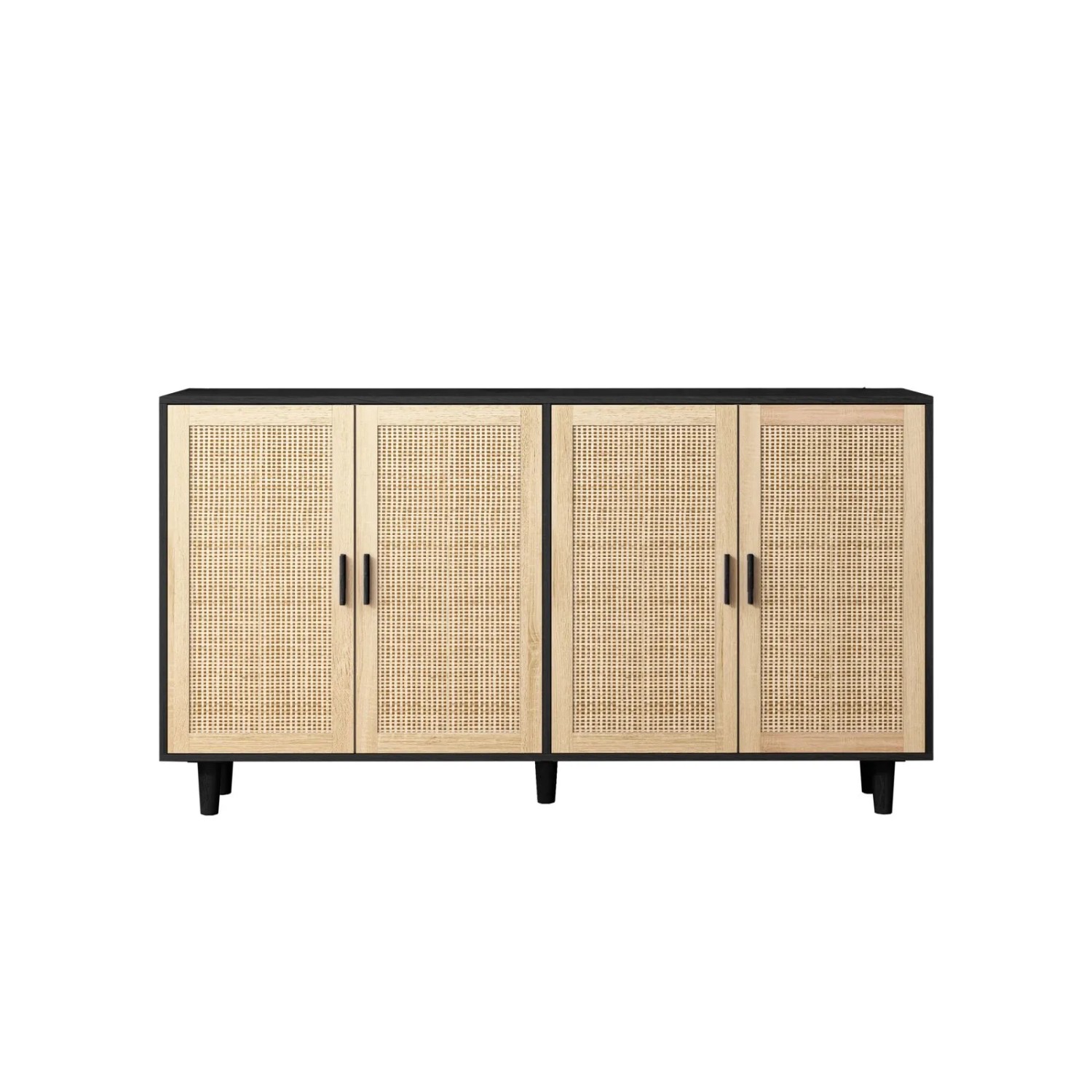 PXloue Sideboard Rattan Schrank Schwarz Aufbewahrungskommode für Schlafzimmer Wohnzimmer Büro Natur