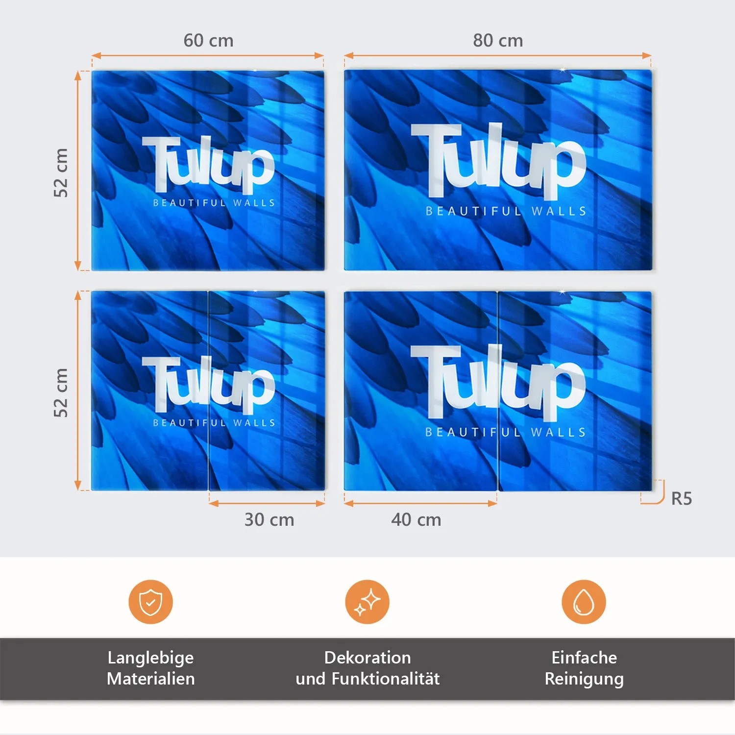 Tulup Herdabdeckplatten Set, 2 Glasplatten (40x52 cm), Schneidebretter, Spritzschutz.