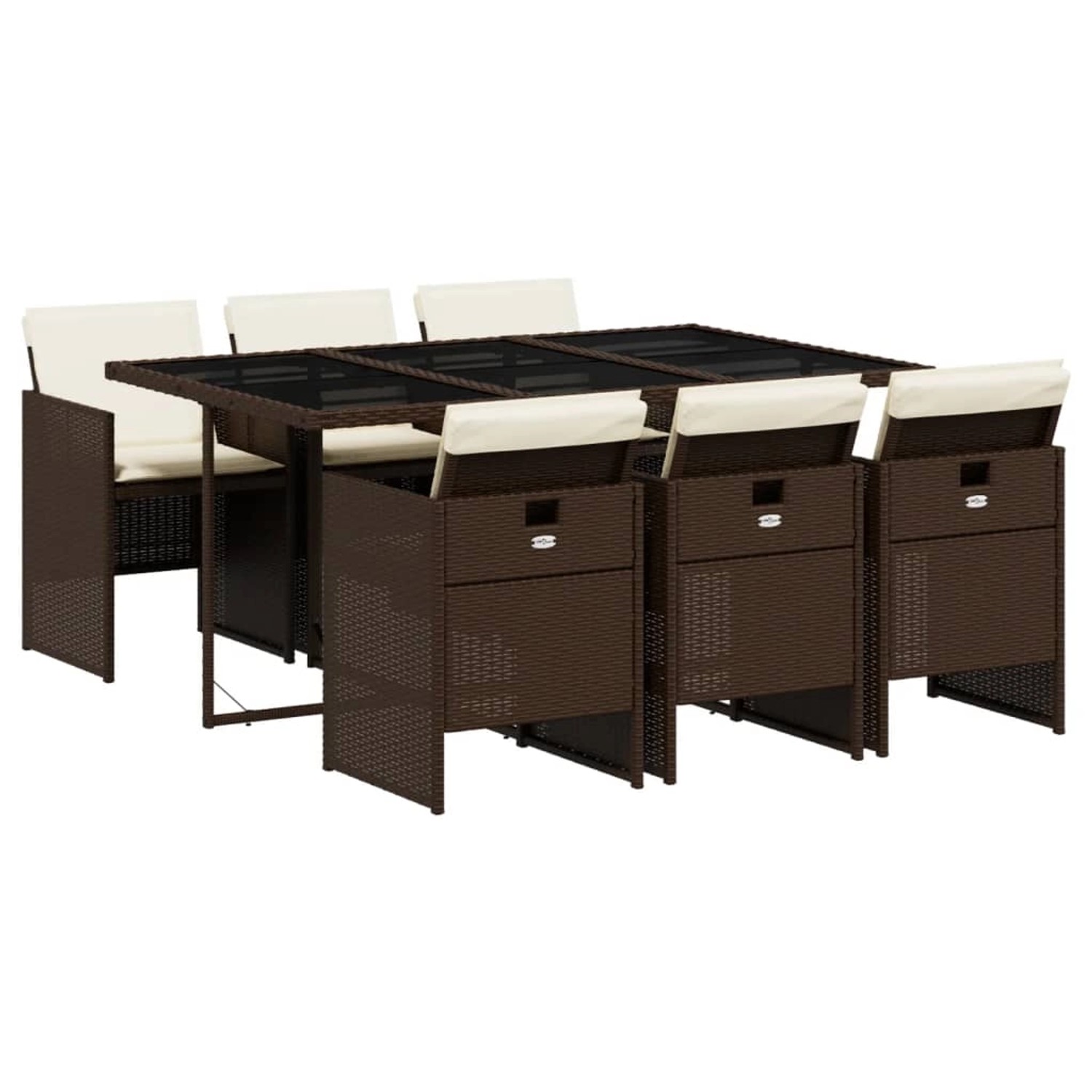vidaXL 7-Tlg Garten-Essgruppe mit Kissen Braun Poly Rattan 3210549 günstig online kaufen