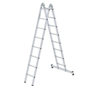 PROREGAL Klappleiter, 2-teilig, 2x8 Sprossen, mit Traverse, aus Aluminium.