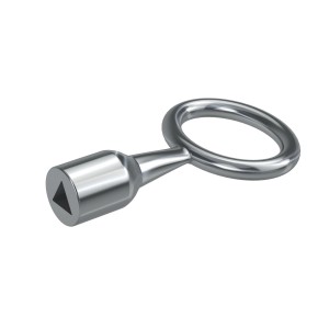 Basi Dornschlüssel mit 8 mm Innen-Dreikant, vernickelt, für Kreuzgehänge und Werfgehänge.