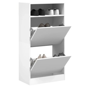 Weißer vidaXL Schuhschrank (60x34x116 cm) mit zwei Schuhklappen und Ablage.