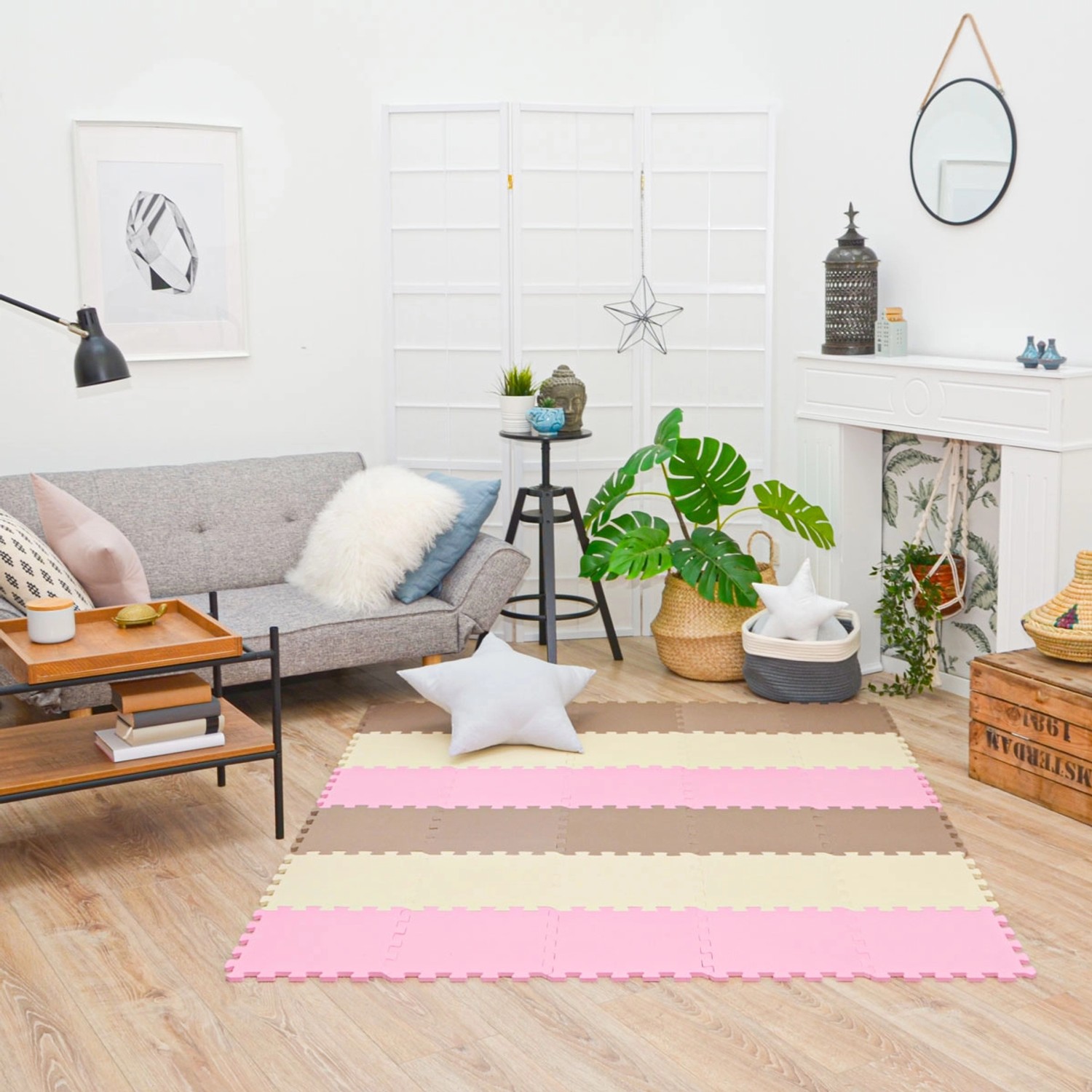 LittleTom Puzzlematte in Beige, Braun und Pink, 27-teiliges Set für Babys und Kinder.