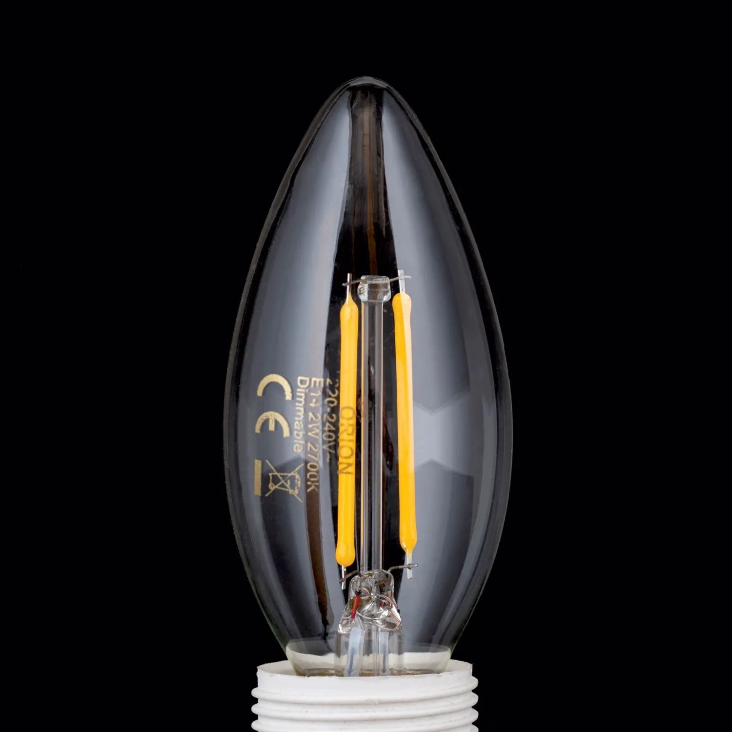 Dimmbare LED-Kerze E14, 2W, 180lm, 2700K, Warmweiß, von Orion Leuchten.