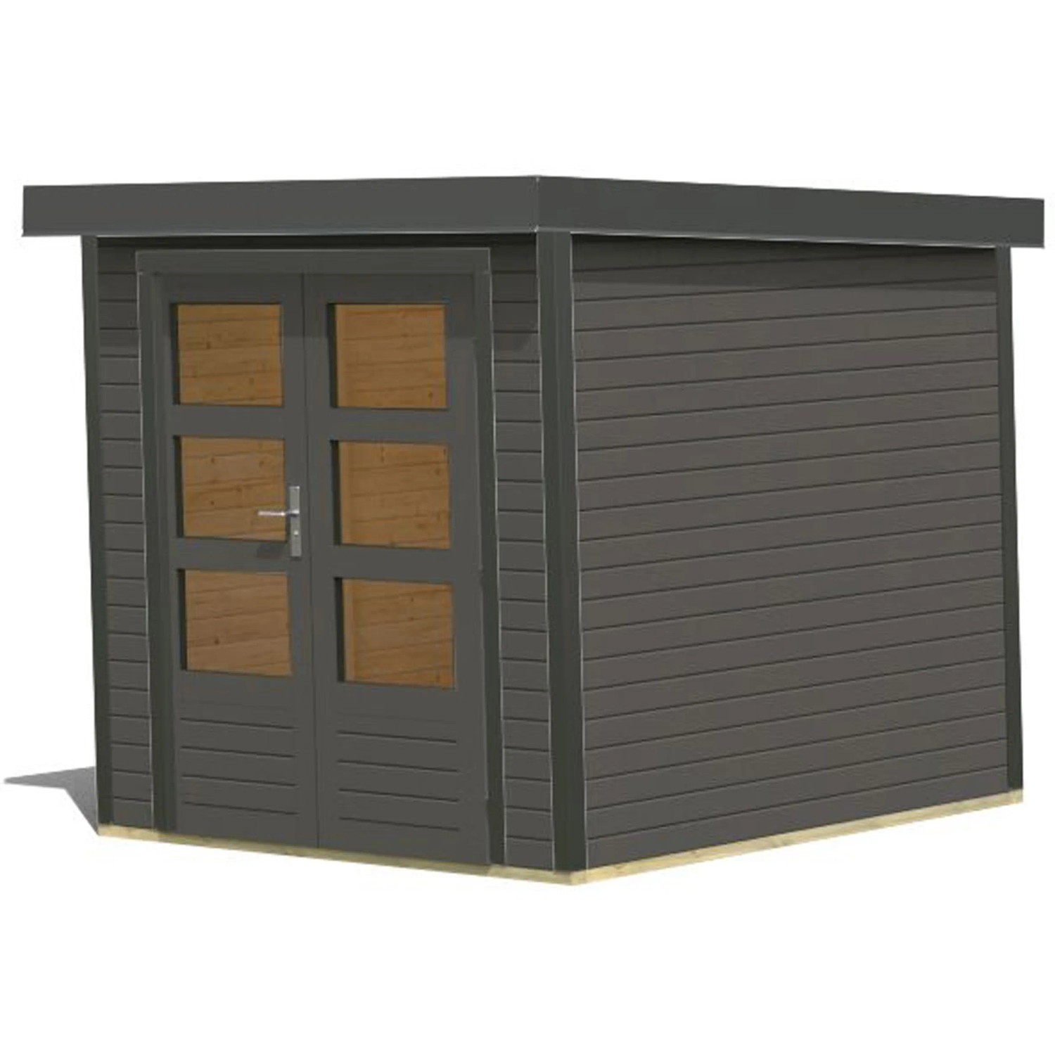 Karibu Gartenhaus Diego B in Terragrau-Anthrazit, 4,45 m², mit Doppeltür. Modernes Holz-Metall-Design.