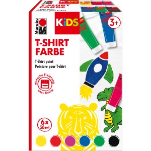 Marabu Kids T-Shirt Farbe, 6 Farben à 36ml. Textilfarben Set für Kinder zum Bemalen von T-Shirts.