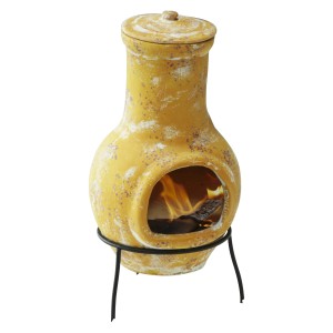 Buschbeck Mexiko-Ofen Plain Klein aus Ton mit Feuer und Metallgestell.