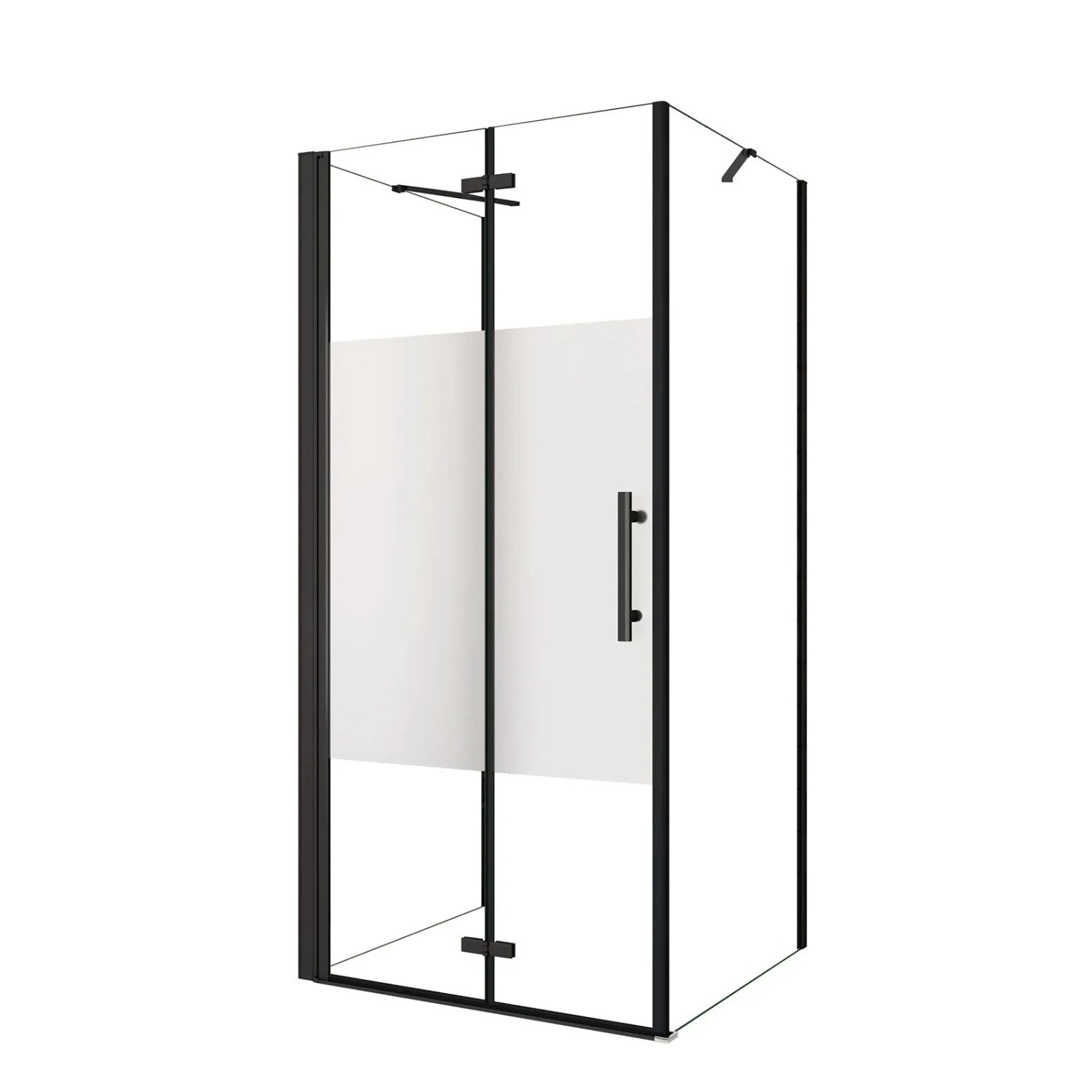 AICA U-Duschkabine Schwarz Teilsatiniert Falttür 100x195cm Duschtür Drehtür Mit 2x Seitenwand 90x195cm