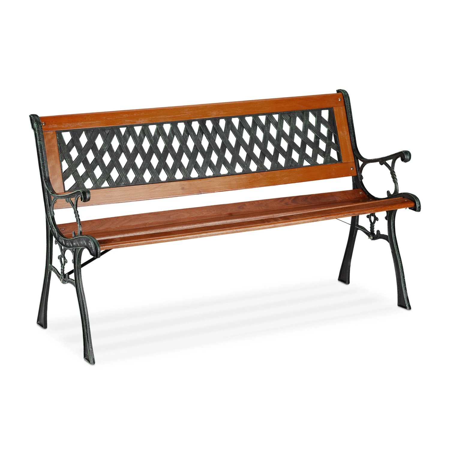 Relaxdays Gartenbank Holz Gusseisen Braun 73 cm x 125 cm x 52,5 cm 13,6 kg