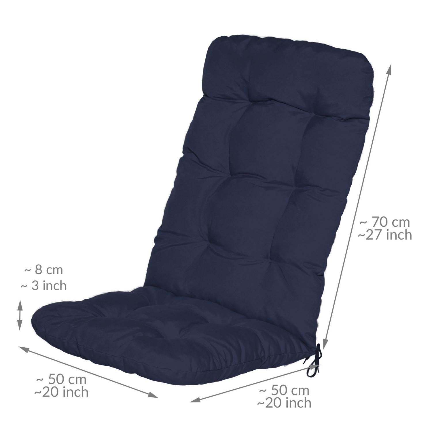 Dunkelblaue Beautissu Flair HL Hochlehner Gartenstuhlauflage, 120x50x8cm, 4er Set.